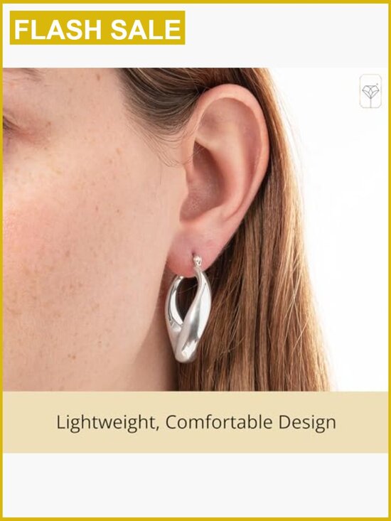 Chunky Hoop Earrings Sterling Silver Lightweight Hypoallergenic Click Top main image 4